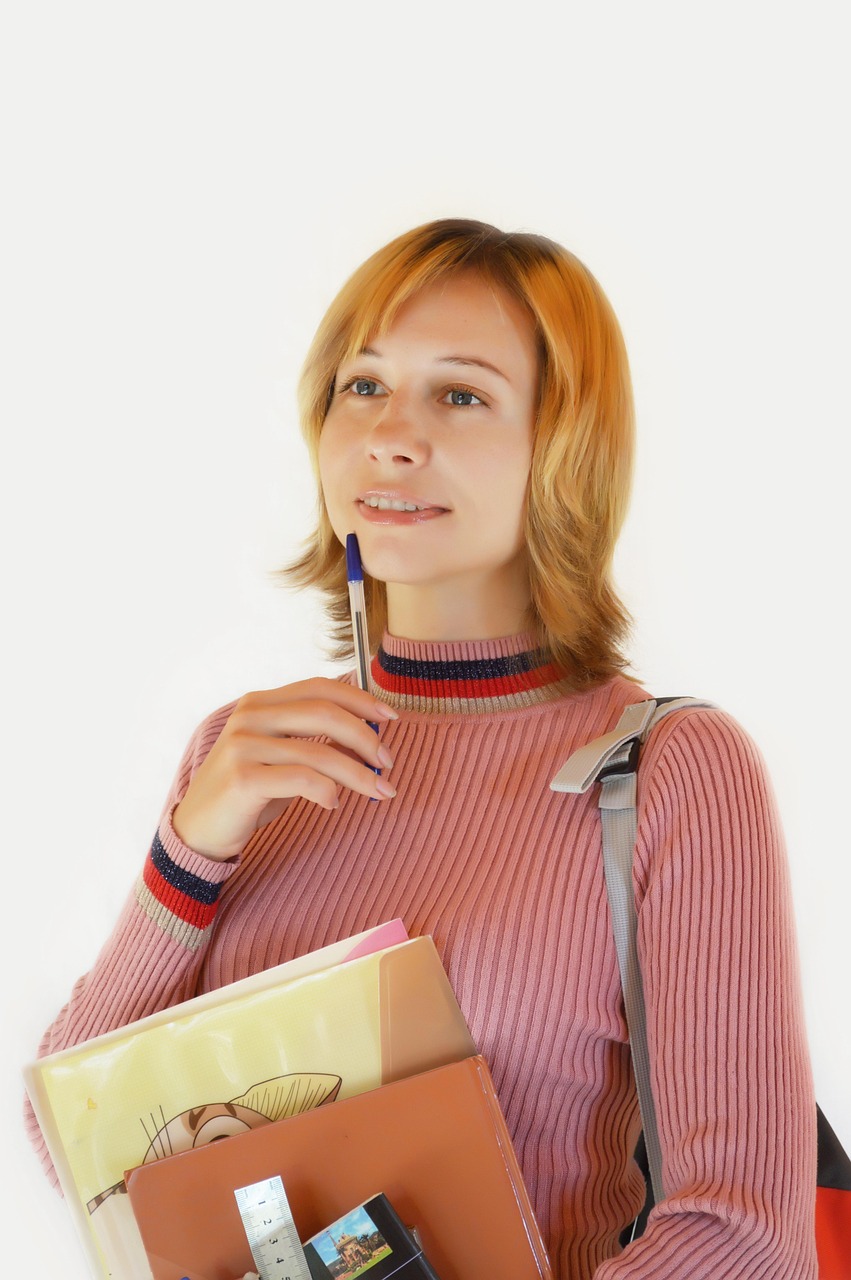 student, girl, books, pen, backpack, the applicant, study, education, institute, academy, studies, classes, student on a light background, iphone wallpaper